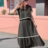 Elegant Sommer Outfit Set – Kjole og Top med Sort Kant
