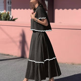 Elegant Sommer Outfit Set – Kjole og Top med Sort Kant