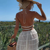 Elegant Sommer Outfit Set – Halterneck Top og Maxi Nederdel med Smock Detaljer