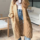 Cardigan Femme Oversize en Grosse Maille avec Poches et Col V