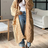 Cardigan Femme Oversize en Grosse Maille avec Poches et Col V