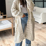Cardigan Femme Oversize en Grosse Maille avec Poches et Col V