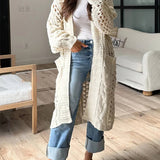 Cardigan Femme Oversize en Grosse Maille avec Poches et Col V