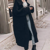 Oversized Ensfarvet Cardigan med Knapper og Revers til Kvinder