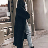 Oversized Ensfarvet Cardigan med Knapper og Revers til Kvinder