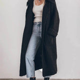 Oversized Ensfarvet Cardigan med Knapper og Revers til Kvinder