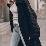 Oversized Ensfarvet Cardigan med Knapper og Revers til Kvinder
