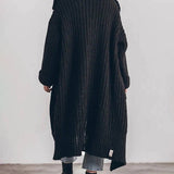 Oversized Ensfarvet Cardigan med Knapper og Revers til Kvinder