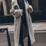 Oversized Ensfarvet Cardigan med Knapper og Revers til Kvinder