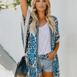 Boho kimono – Let cardigan med mønster og frynser til sommerlag
