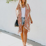 Boho kimono – Let cardigan med mønster og frynser til sommerlag