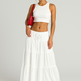 Dames Maxi Rok – Katoenmix – A-lijn – Gelaagde Look – Verstelbare Tailleband