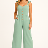 Dame jumpsuit med knaplukning og brede ben