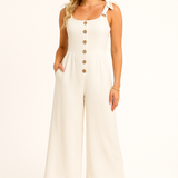Dame jumpsuit med knaplukning og brede ben