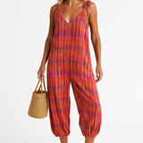 Sommer jumpsuit til kvinder med tie-dye mønster og elastiske ben