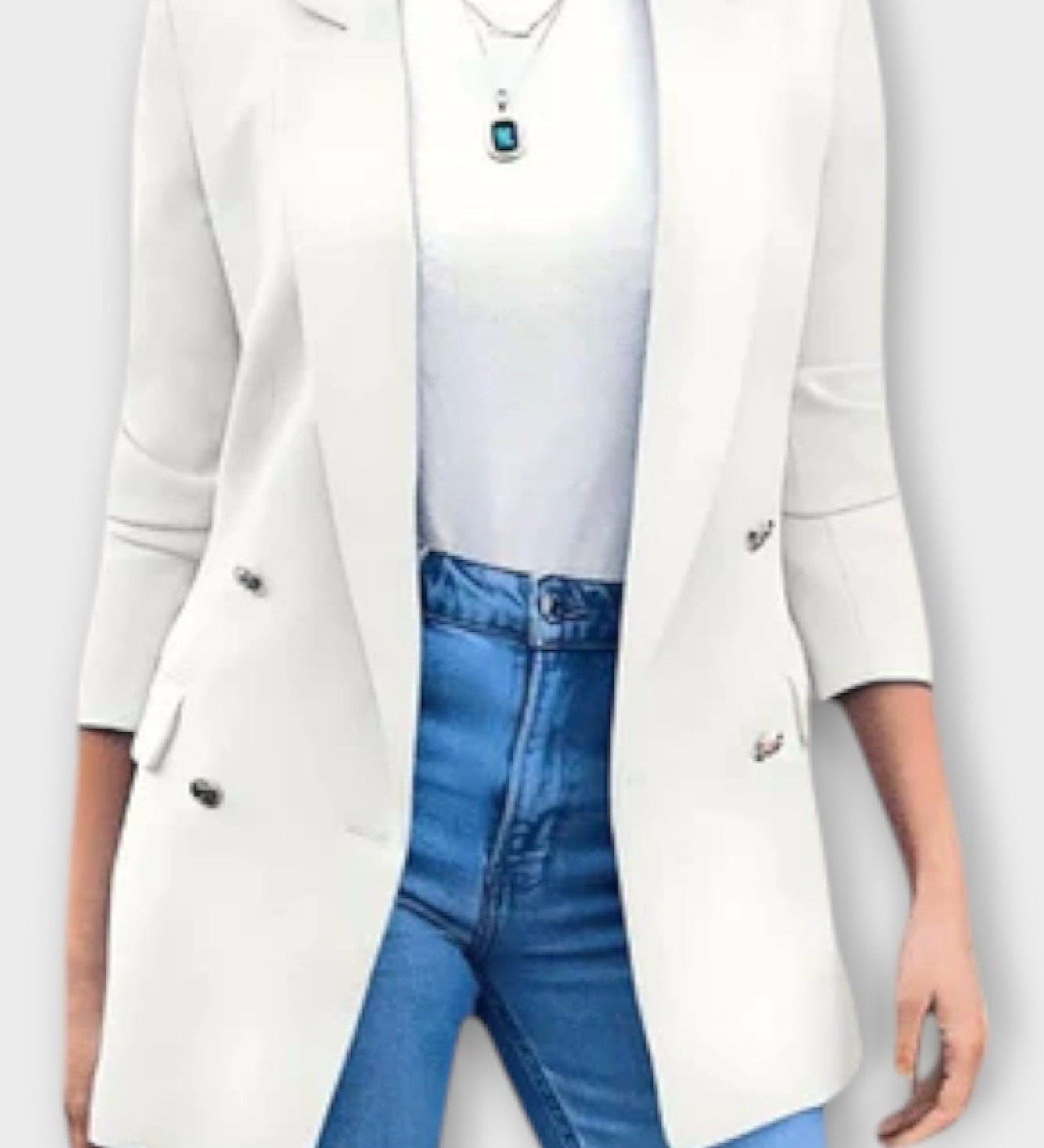 Elegant Dobbeltradet Blazer med Slank Pasform – Tidløs Stil til Hverdag og Job