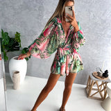 Boheme playsuit med blomsterprint og lange ærmer – perfekt til sommer