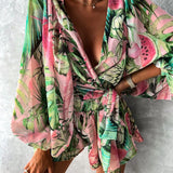 Boheme playsuit med blomsterprint og lange ærmer – perfekt til sommer