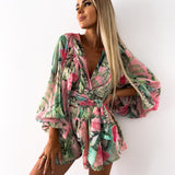 Boheme playsuit med blomsterprint og lange ærmer – perfekt til sommer
