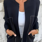Elegant Cardigan med Lynlås og Kontrastdetaljer
