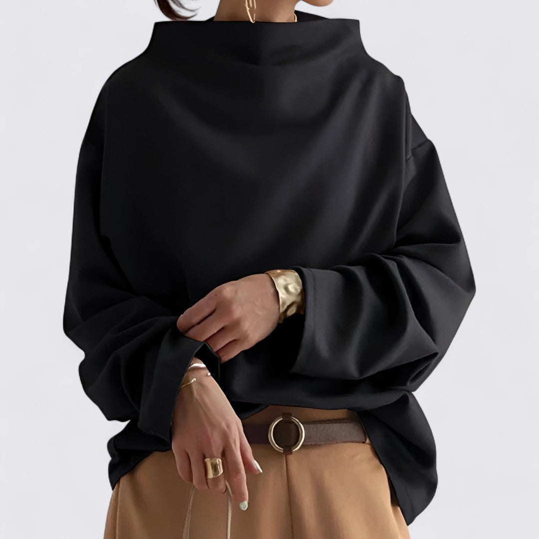 Minimalistisk Dame Sweatshirt med Høj Hals og Løs Pasform