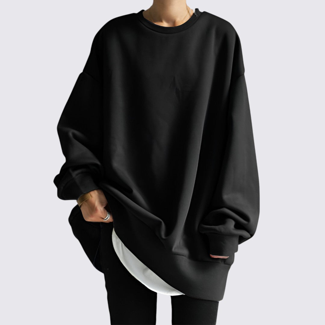 Oversized Dame Sweatshirt med Rund Hals og Løs Pasform