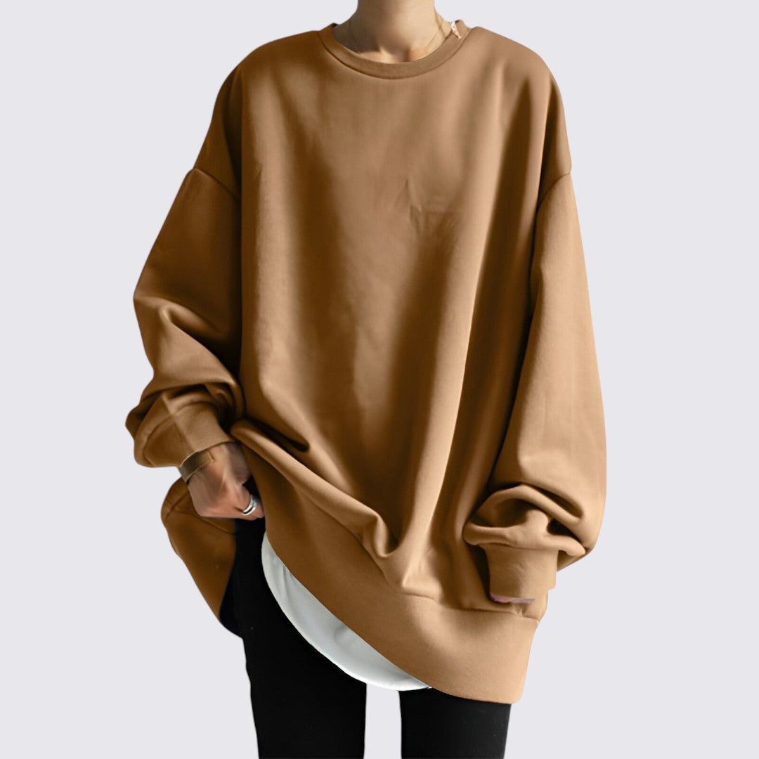 Oversized Dame Sweatshirt med Rund Hals og Løs Pasform