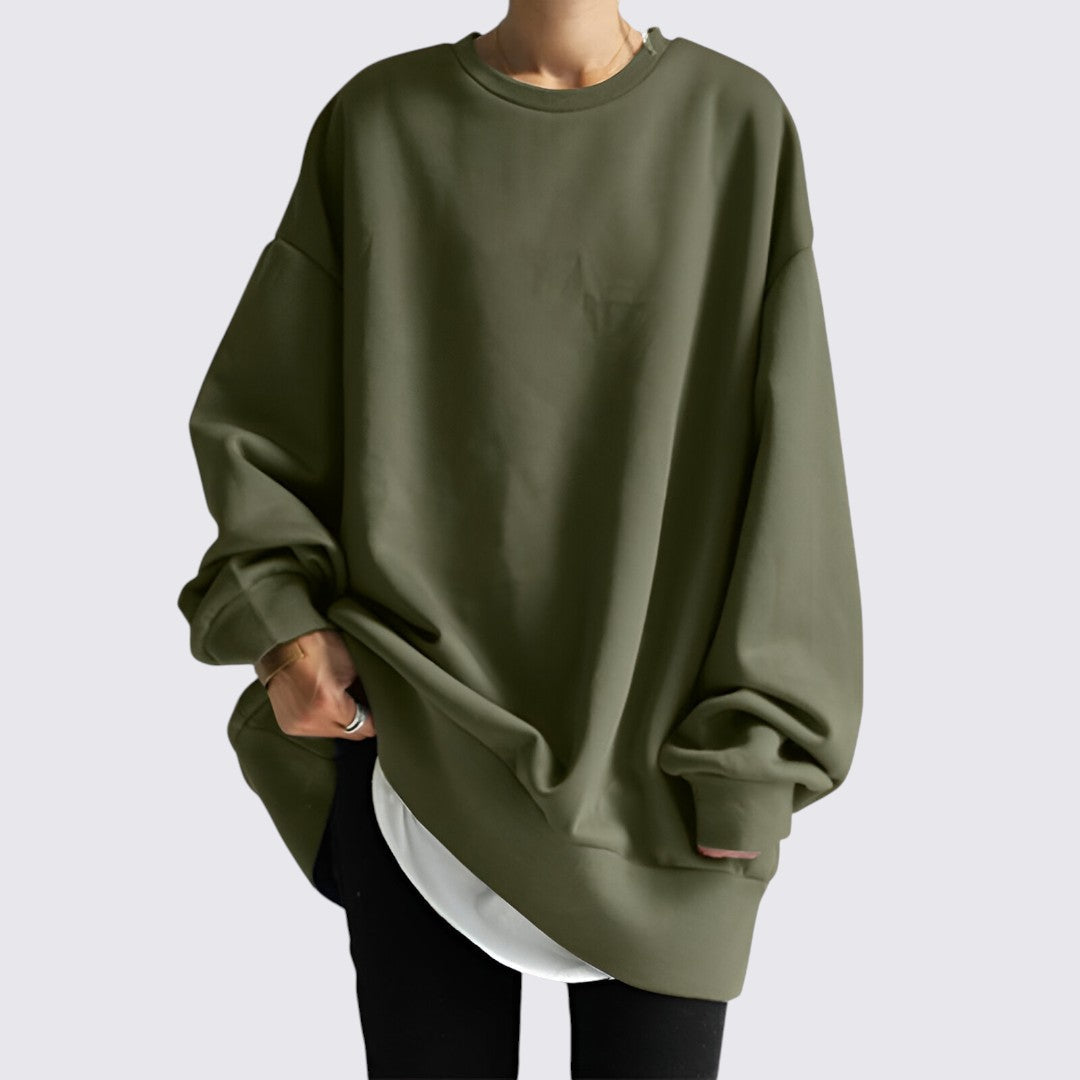 Oversized Dame Sweatshirt med Rund Hals og Løs Pasform