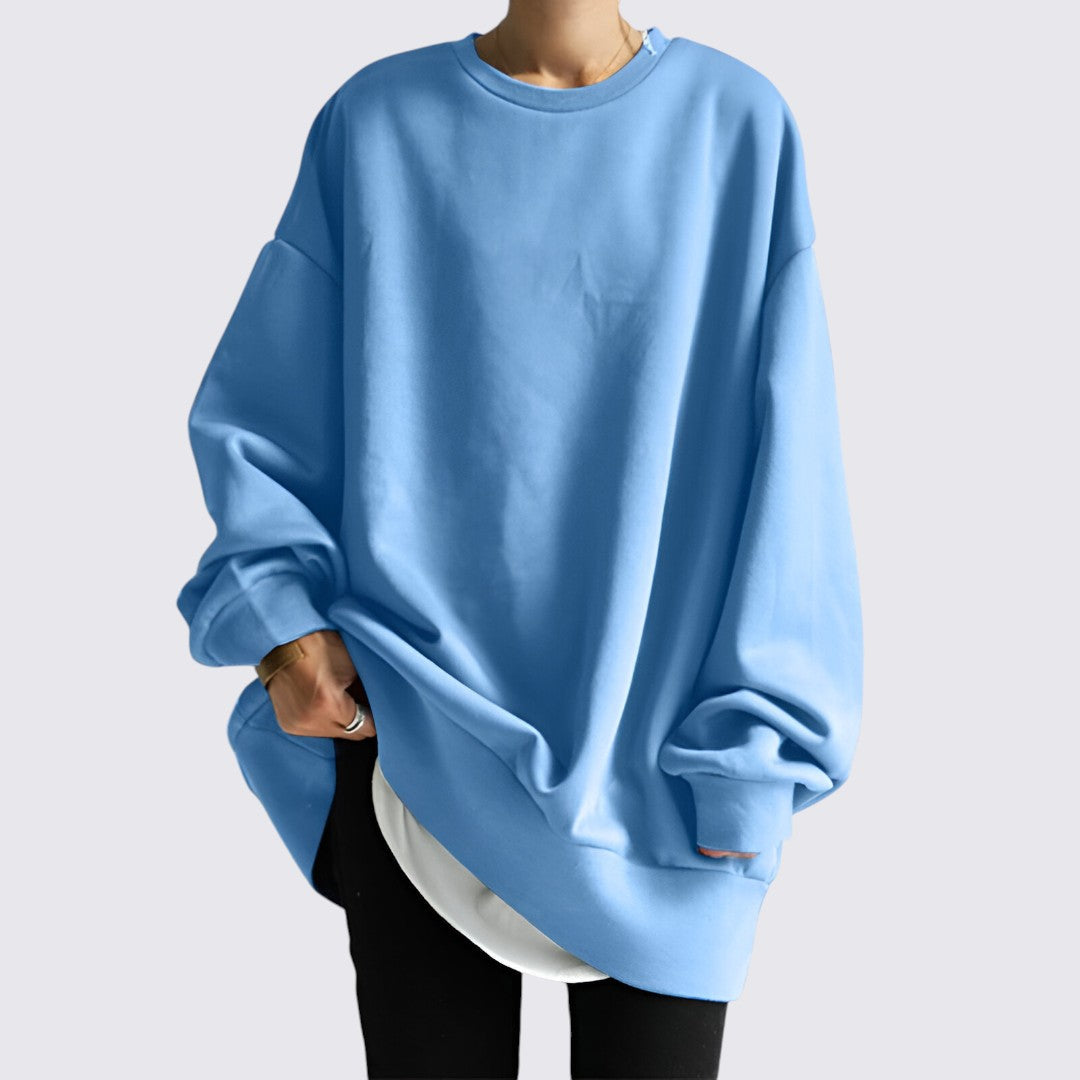 Oversized Dame Sweatshirt med Rund Hals og Løs Pasform