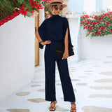 Elegant Jumpsuit med Høj Krave og Kappedetaljer