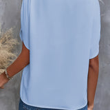 Elegant V-Bluse med Ståkrave og Korte Ærmer