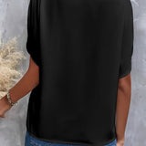Elegant V-Bluse med Ståkrave og Korte Ærmer