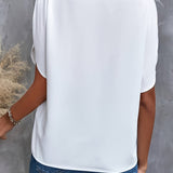 Elegant V-Bluse med Ståkrave og Korte Ærmer