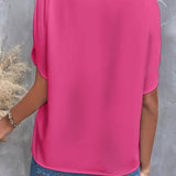 Elegant V-Bluse med Ståkrave og Korte Ærmer