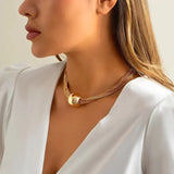 Chunky Guld Choker Halskæde med Rundt Statement Vedhæng