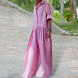 Gingham Jumpsuit med Skjorteoverdel og Vide Ben