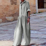 Gingham Jumpsuit med Skjorteoverdel og Vide Ben