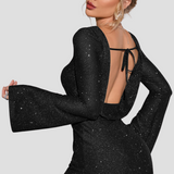 Kort glitterkjole – Lange ærmer og elegant pasform