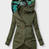 Asymmetrisk jakke med hætte og figursyet pasform – moderne komfort til hverdagen