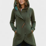 Asymmetrisk jakke med hætte og figursyet pasform – moderne komfort til hverdagen