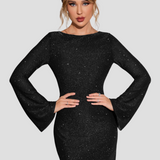 Kort glitterkjole – Lange ærmer og elegant pasform