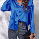 Elegant Satin Dame Skjorte med Frontknude – Trendy og Feminin