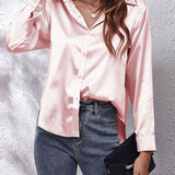 Elegant Satin Dame Skjorte med Frontknude – Trendy og Feminin