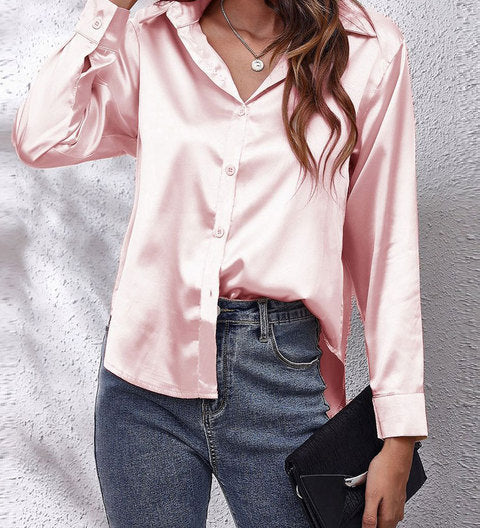 Elegant Satin Dame Skjorte med Frontknude – Trendy og Feminin