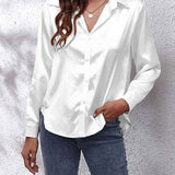 Elegant Satin Dame Skjorte med Frontknude – Trendy og Feminin