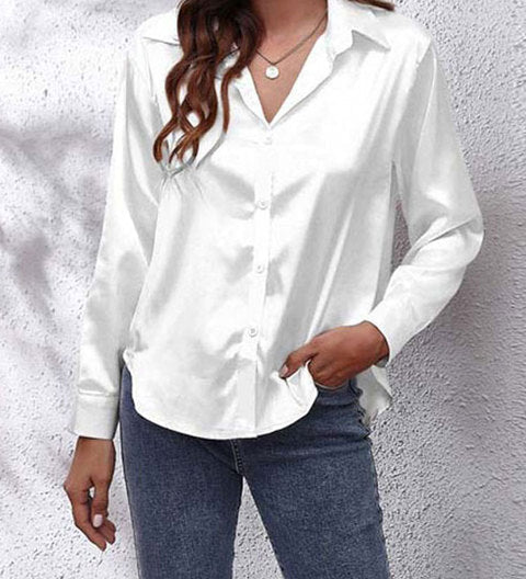 Elegant Satin Dame Skjorte med Frontknude – Trendy og Feminin