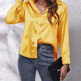Elegant Satin Dame Skjorte med Frontknude – Trendy og Feminin