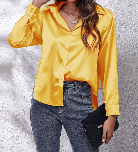Elegant Satin Dame Skjorte med Frontknude – Trendy og Feminin