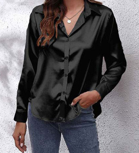 Elegant Satin Dame Skjorte med Frontknude – Trendy og Feminin