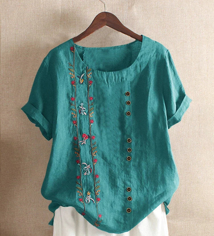 Broderet bluse med asymmetrisk knapdetalje – Boheme og afslappet stil